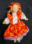 (image for) 6in Porcelain Girl Doll Red Print w/ Bonnet