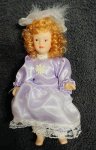 (image for) 6in Porcelain Girl Doll Lavender Dress w/ Flower Applique