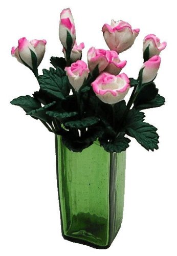 (image for) Pink & White Roses in Green Square Vase 12pc