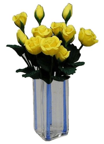 (image for) Yellow Roses in Blue Striped Square Vase 12pc