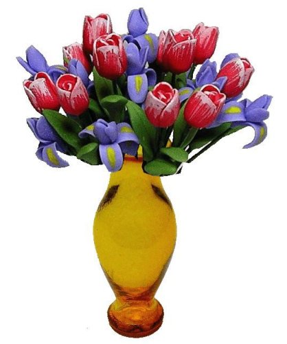 (image for) Pink Tulips & Purple Irises in Amber Vase 12pc