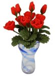 (image for) Red Roses in Blue Striped Ruffle Vase 12pc