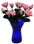 (image for) Pink Roses in Blue Ruffled Vase 12pc