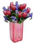 (image for) Pink Tulips & Purple Irises in Pink Sqaure Vase 12pc