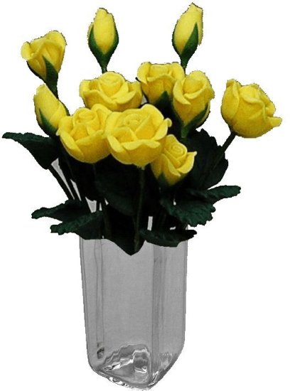 (image for) Yellow Roses in Square Glass Vase 12pc