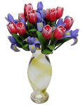 (image for) Pink Tulips & Purple Irises in Amber Stripped Vase 12pc