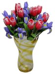 (image for) Pink Tulips & Purple Irises in Amber Striped Ruffle Vase 12pc