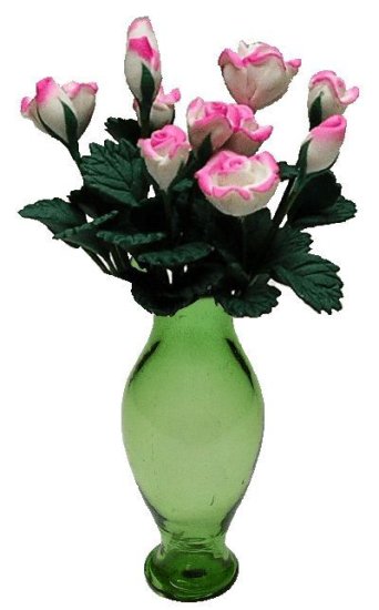 (image for) Pink & White Roses in Green Ginger Vase 12pc