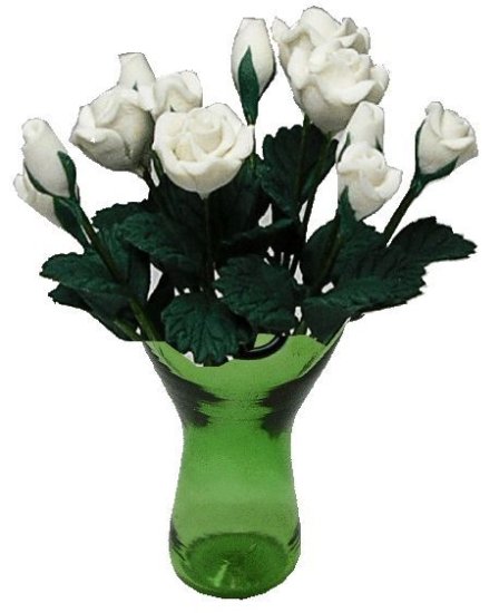 (image for) White Roses in Green Ruffled Vase 12pc