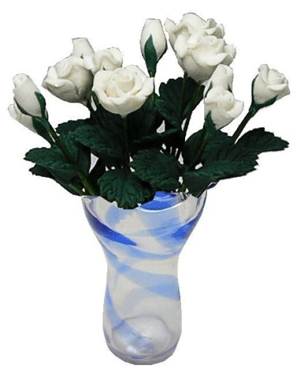 (image for) White Roses in Blue Striped Ruffle Vase 12pc