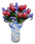 (image for) Pink Tulips & Purple Irises in Blue Striped Ruffle Vase 12pc