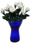 (image for) White Roses in Blue Ruffled Vase 12pc