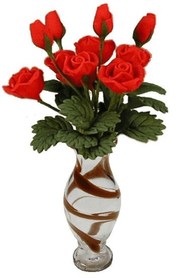 (image for) Red Roses in Brown Striped Vase 12pc