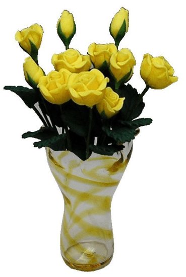 (image for) Yellow Roses in Amber Striped Ruffle Vase 12pc