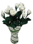 (image for) White Roses in Green Striped Ruffle Vase 12pc