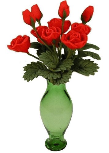 (image for) Red Roses in Green Ginger Vase 12pc