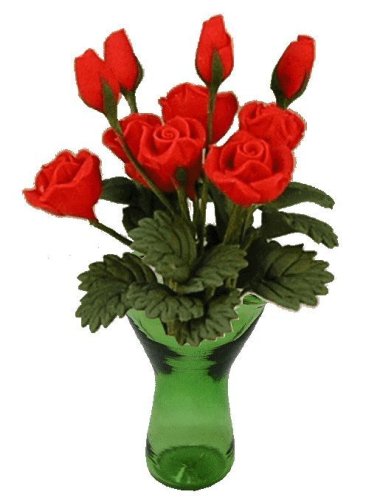 (image for) Red Roses in Green Vase 12pc