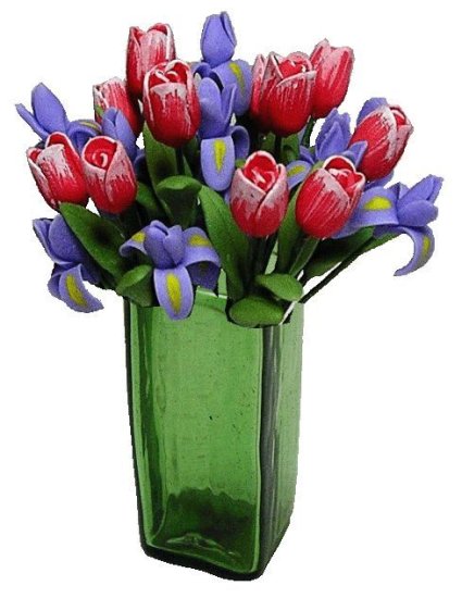 (image for) Pink Tulips & Purple Irises in Green Square Vase 12pc