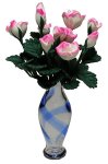 (image for) Pink & White Roses in Blue Striped Vase 12pc