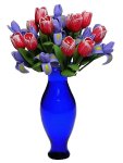 (image for) Pink Tulips & Purple Irises in Blue Classic Vase 12pc