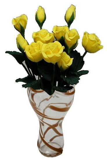 (image for) Yellow Roses in Brown Striped Ruffle Vase 12pc