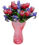 (image for) Pink Tulips & Purple Irises in Pink Ruffled Vase 12pc