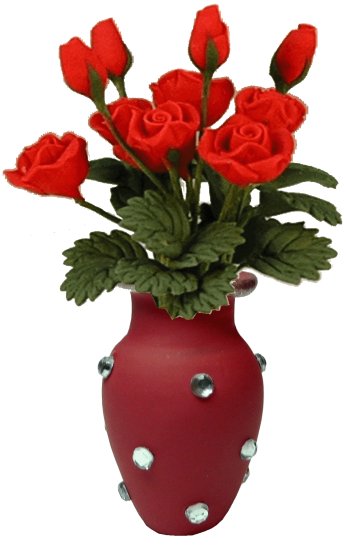 (image for) Red Roses in Red Jeweled Vase