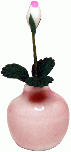 (image for) Pink & White Rose Bud in Pink Ceramic Vase