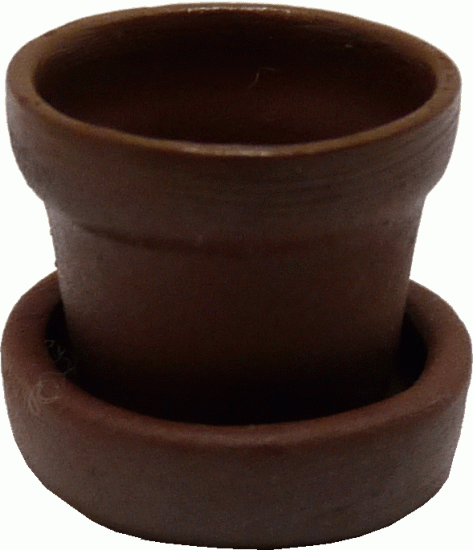 (image for) Small Dark Round Clay Pot w/ Drip Saucer