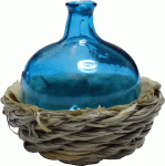 (image for) Glass Demijohn in Short Wicker Basket Turquoise