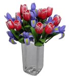 (image for) Pink Tulips & Purple Irises in Square Glass Vase 12pc