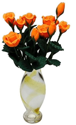 (image for) Apricot Roses in Amber Striped Vase 12pc