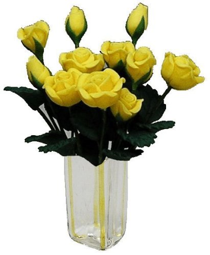 (image for) Yellow Roses in Amber Striped Square Vase 12pc