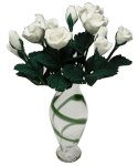 (image for) White Roses in Green Striped Vase 12pc