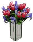 (image for) Tulips & Irises in Green Striped Square Vase 12pc