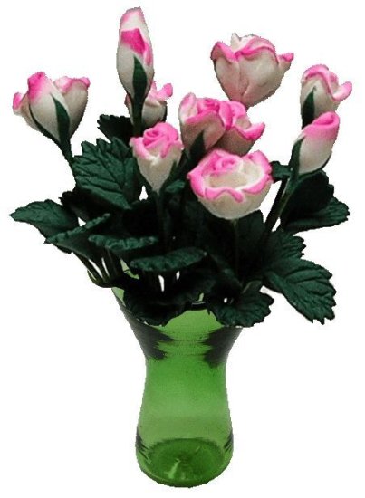 (image for) Pink & White Roses in Green Ruffled Vase 12pc