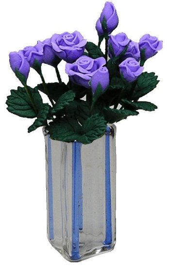 (image for) Purple Roses in Blue Striped Square Vase 12pc