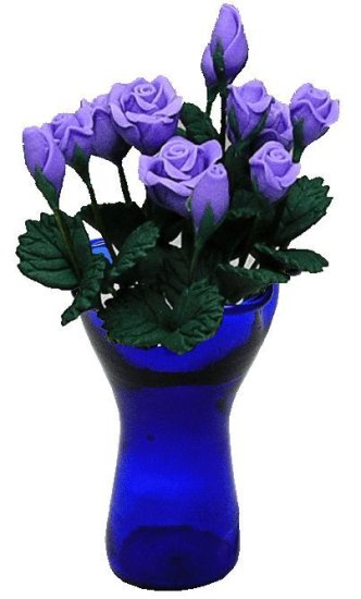 (image for) Purple Roses in Blue Ruffled Vase 12pc