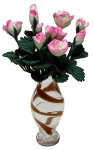 (image for) Pink & White Roses in Brown Striped Vase 12pc