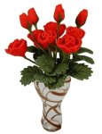 (image for) Red Roses in Brown Striped Ruffle Vase 12pc