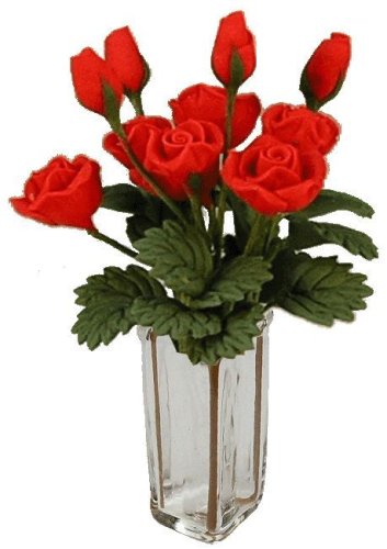 (image for) Red Roses in Brown Striped Square Vase 12pc