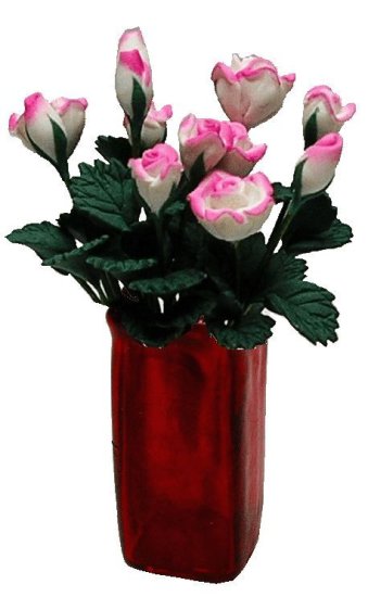 (image for) Pink & White Roses in Red Square Vase 12pc