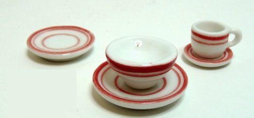 (image for) Red Trim Ceramic Dinner Set for One 5pc