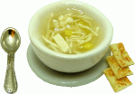 (image for) Chicken Noodle Soup on Saucer w/ Spoon & Crackers