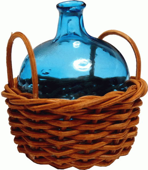 (image for) Glass Demijohn in Basket w/ Handles Turquoise