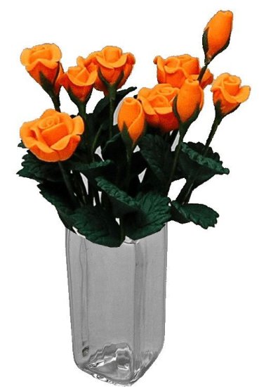 (image for) Apricot Roses in Square Glass Vase 12pc