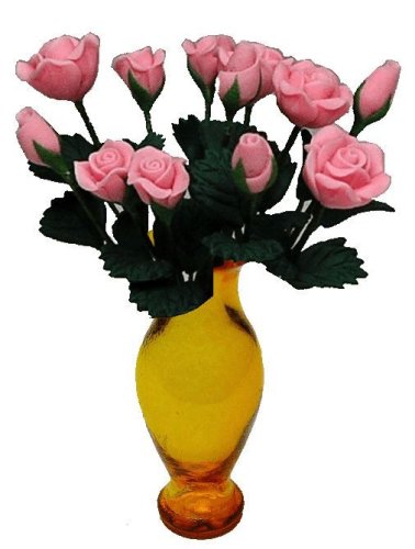 (image for) Pink Roses in Amber Vase 12pc