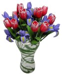 (image for) Tulips & Irises in Green Striped Ruffle Vase 12pc