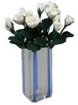 (image for) White Roses in Blue Striped Square Vase 12pc