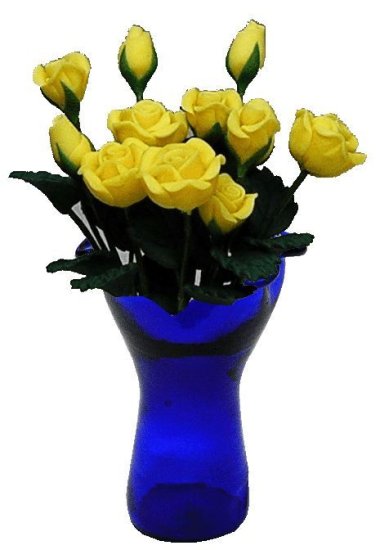 (image for) Yellow Roses in Blue Ruffled Vase 12pc